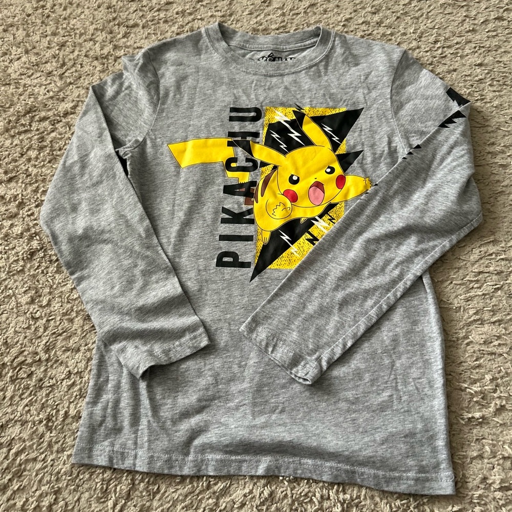 Pokemon Gray Long-Sleeve Tee with Yellow Pikachu Graphic